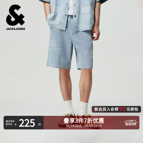 杰克琼斯男印花松紧腰牛仔短裤
