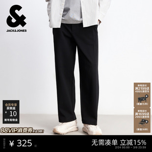 杰克琼斯男装春季新款黑色卫裤宽松直筒休闲长裤子立体打褶仿西裤