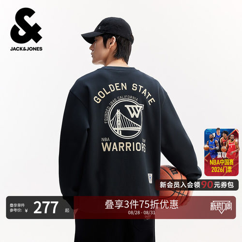 略宽松版型；罗纹领口；金州勇士队图案