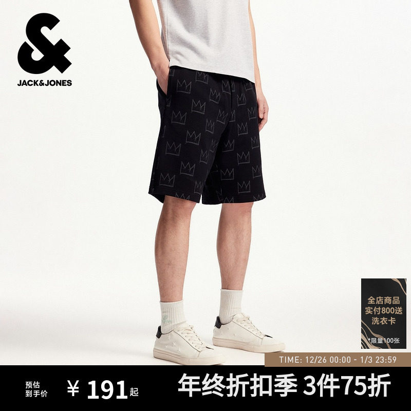 杰克琼斯男装秋季新款BSQ联名潮流百搭满印LOGO舒适纯棉短裤子