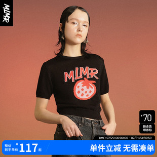 MLMR24春夏新款 T恤上衣圆领显瘦百搭潮 女装 提花针织水果印花短袖