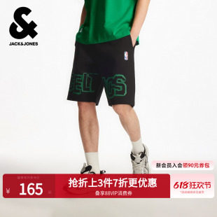 杰克琼斯男装NBA联名款男字母松紧弹力抽绳日常休闲篮球短裤春季