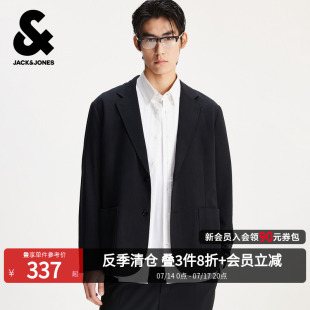 杰克琼斯男装秋季新款商务休闲简约纯色平驳领宽松西服西装外套潮