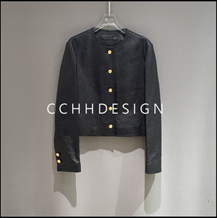 短款 新款 皮衣外套女圆领金属扣小香风夹克上衣 2026春季 欧洲站女装