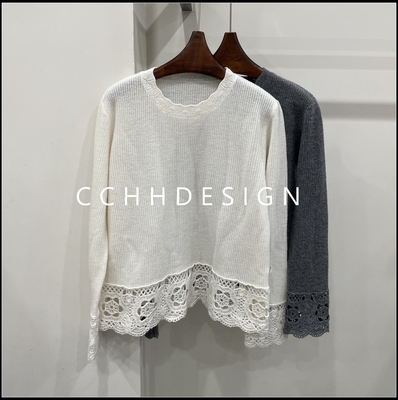 欧洲站女装2025冬季新款洋气时尚蕾丝拼接高级感假两件长袖针织衫