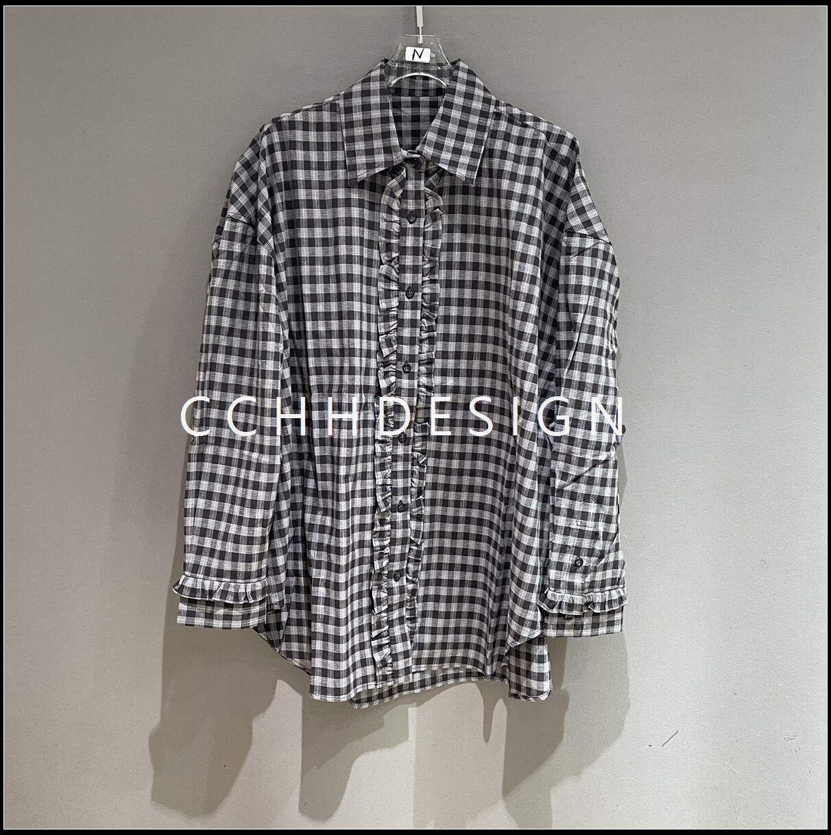 欧洲站女装2026春季新款复古格纹衬衫宽松长袖翻领口袋衬衫学院风