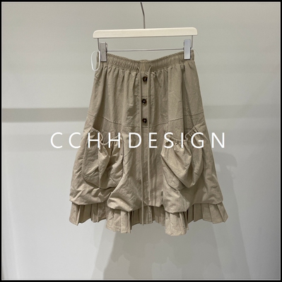 【询价私客服】夏季新款工装风半身裙纽扣口袋褶边设计休闲裙