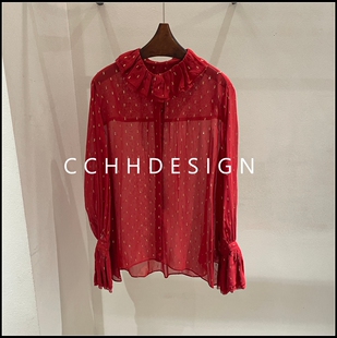 2026春季 女长袖 新款 花边领波点衬衫 系扣高级质感 法式 欧洲站女装