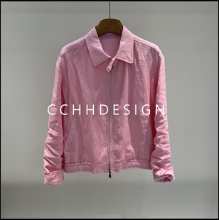 法式 新款 亚麻翻领夹克拉链宽松软糯外套 2026春季 欧洲站女装