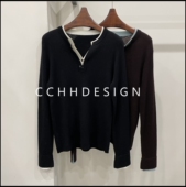 针织衫 欧洲站女装 洋气高级拼接百搭气质修身 显瘦长袖 2025冬季 新款