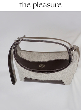 the pleasure molecule帆船包小号新款头层牛皮拼接帆布腋下斜挎