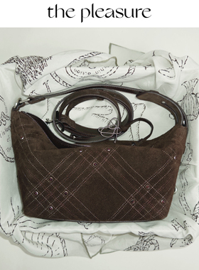 thepleasure新款饭盒包拼色牛皮老钱风单肩斜挎