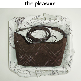 thepleasure新款饭盒包拼色牛反绒皮老钱风单肩斜挎