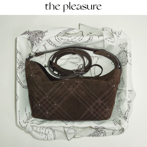 thepleasure新款饭盒包拼色牛皮老钱风单肩斜挎