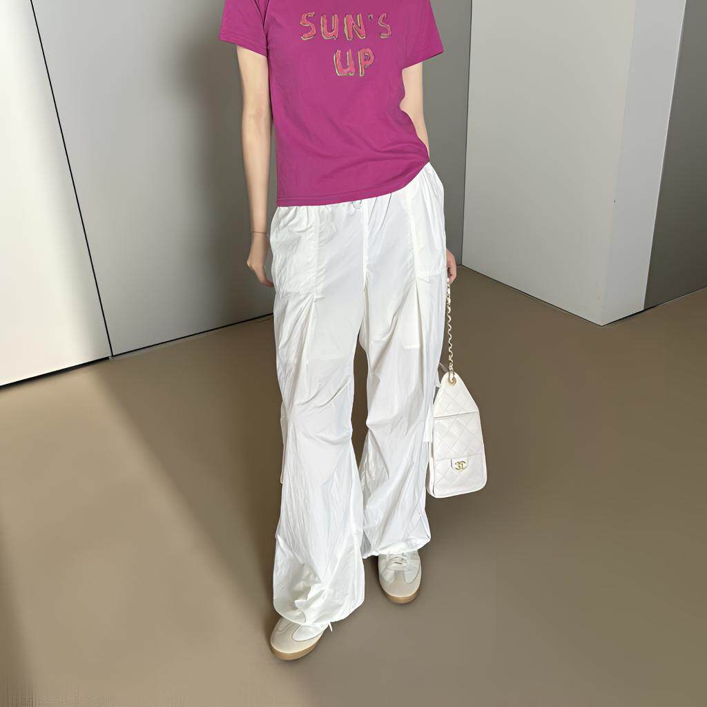 2026新款女宽松速干百搭阔腿工装休闲裤夏季显瘦松紧腰时尚薄裤子