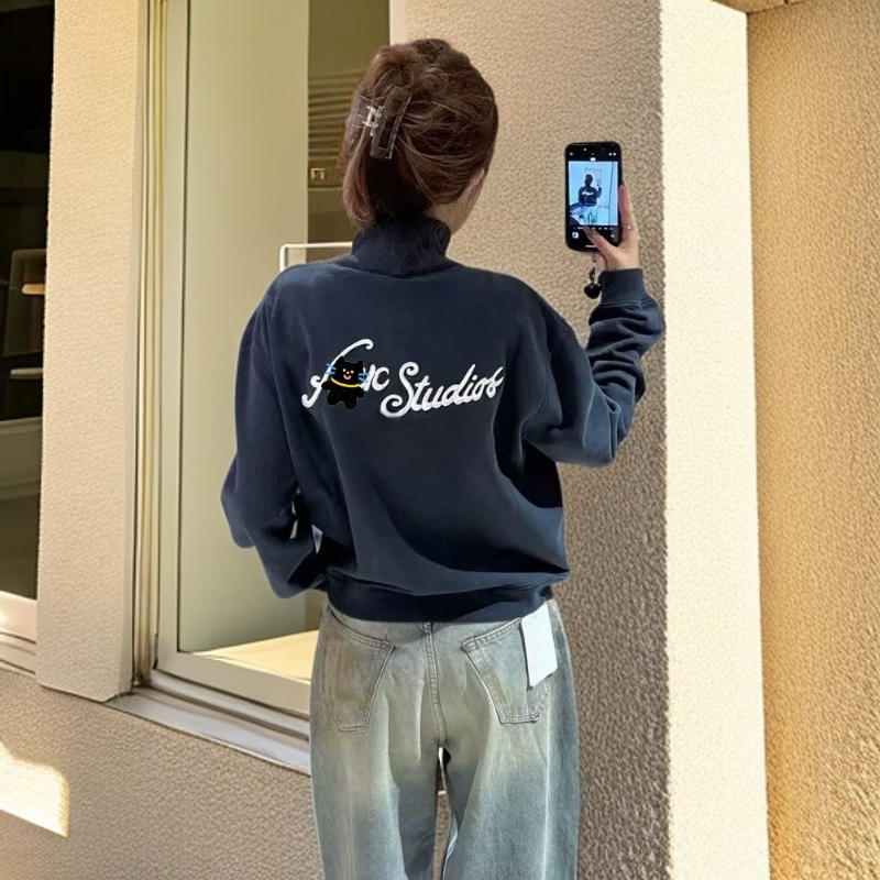 立领卫衣时尚字母刺绣上衣