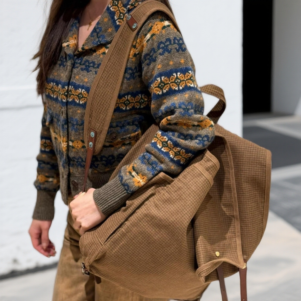 费尔岛西服领针织外套织花羊毛