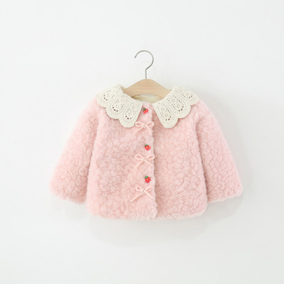 儿童花边翻领毛毛衣外衣