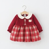 儿童女宝宝娃娃领格纹花苞公主裙子0一1 女童长袖 连衣裙春秋季 3岁