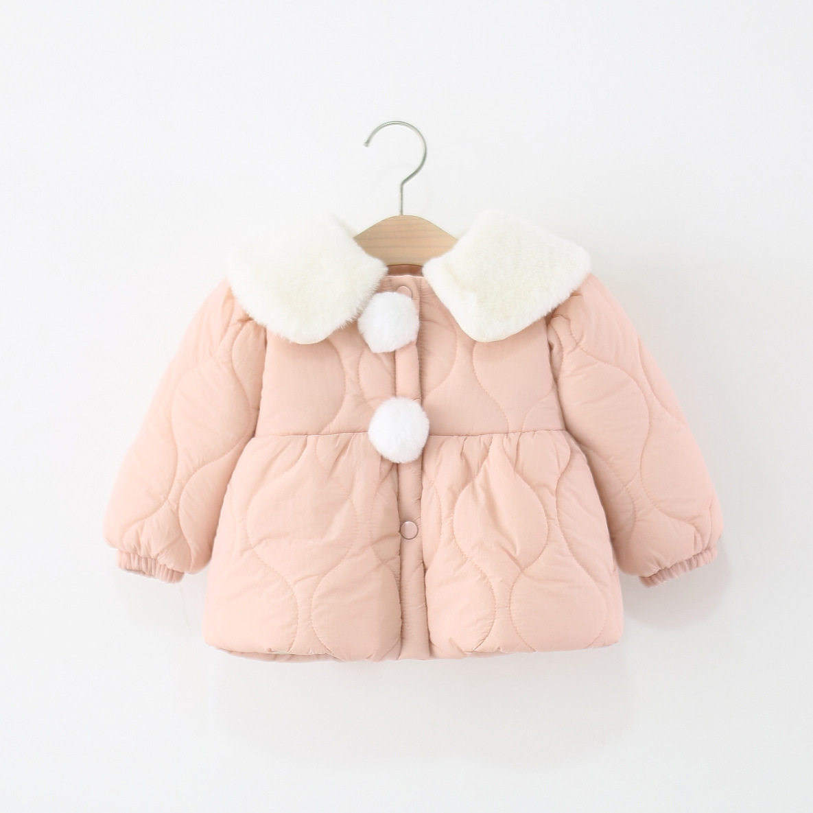 童装女童棉服冬季加绒儿童女宝宝兔耳朵球球棉衣外套小童冬装棉袄