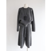 小驼绒加厚插肩袖 两件套女 高腰阔腿8分裤 宽松休闲毛衣针织衫 上衣