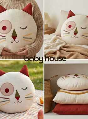 baby house贝子坊阿猫咪全棉抱枕靠垫腰靠纯棉玩布偶家居床品摆件