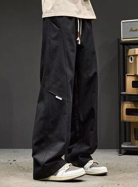 美式复古简约潮流男女同款休闲直筒痞帅青年工装长裤