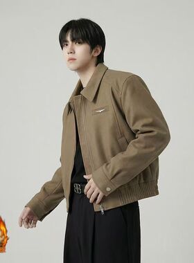 复古高级感翻领休闲青年外套高街男士百搭开衫拉链外套