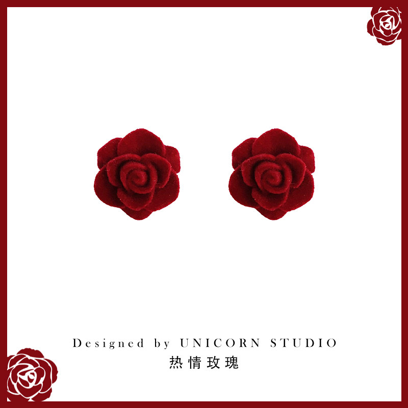 复古酒红色植绒玫瑰花耳钉气质法式丝绒花朵耳环简约时尚秋冬耳饰,饰品/流行首饰/时尚饰品新,耳钉,淘宝优惠券,粉丝福利购,淘宝优惠卷