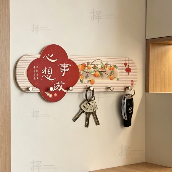新中式木质门后钥匙挂钩