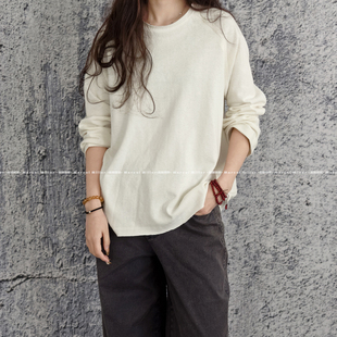 轻着休闲百搭上衣T恤 圆领宽松慵懒感柔软打底衫 汉麻长袖 针织衫