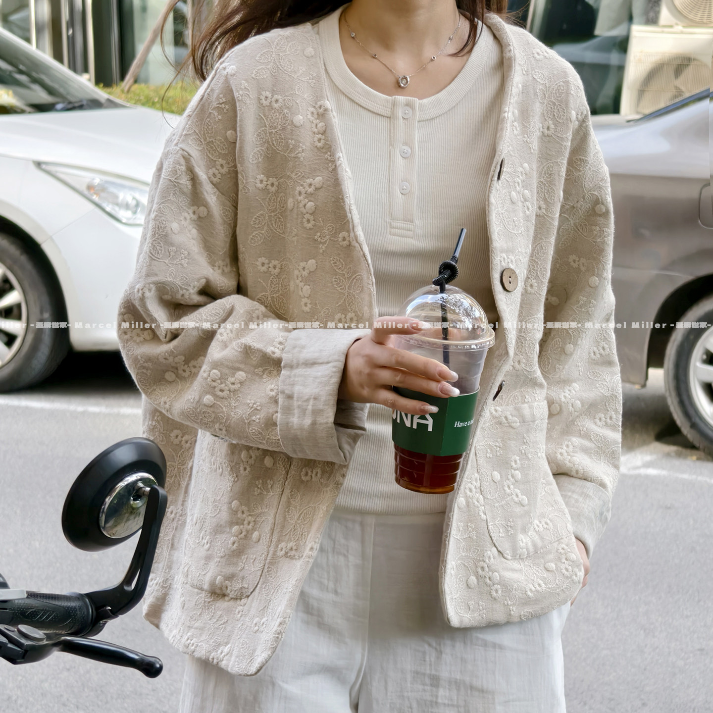 复古V领气质宽松外套女