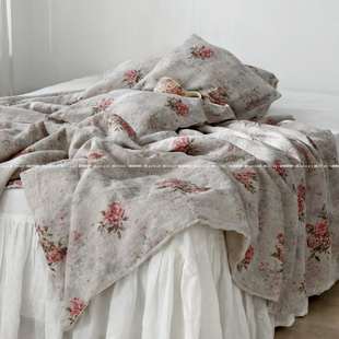 汉麻质朴肌理感夏凉被 枕套三件套 复古做旧油画印花软糯舒适透气