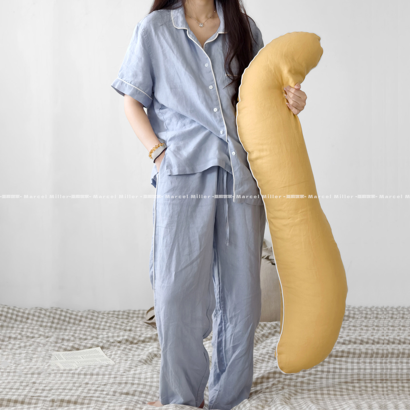 汉麻短袖长裤睡衣套装外穿家居服