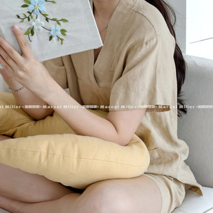 纯亚麻短袖家居服 汗蒸泡澡温泉洗浴休度假SPA 宽松睡衣套男女款