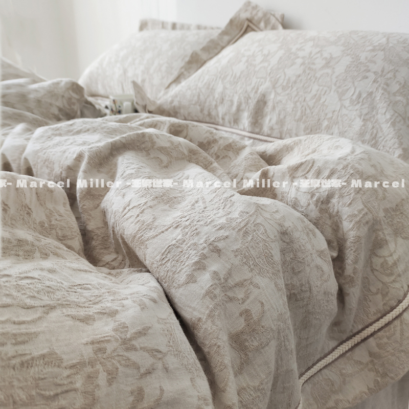 A类比利时亚麻四件套暗纹提花水洗亲肤软糯轻奢法式床品 出口尾单