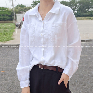 筋骨汉麻 清爽透气防晒女士经典略宽松廓形白衬衫 长袖衬衣外套