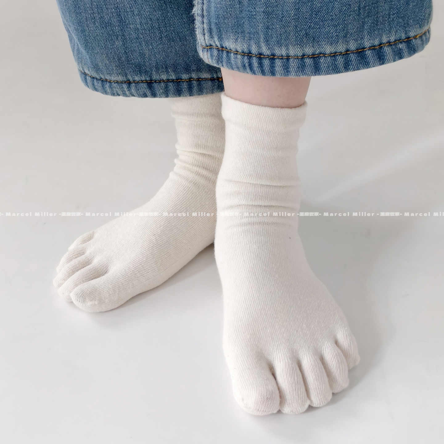 汉麻抑菌防臭五指袜 脚趾分离防感染原白色编织舒适女士中筒袜子