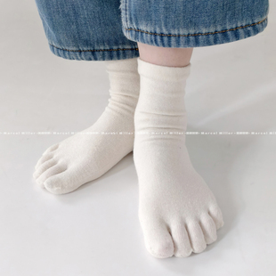 汉麻抑菌防臭五指袜 脚趾分离防感染原白色编织舒适男女中筒袜子