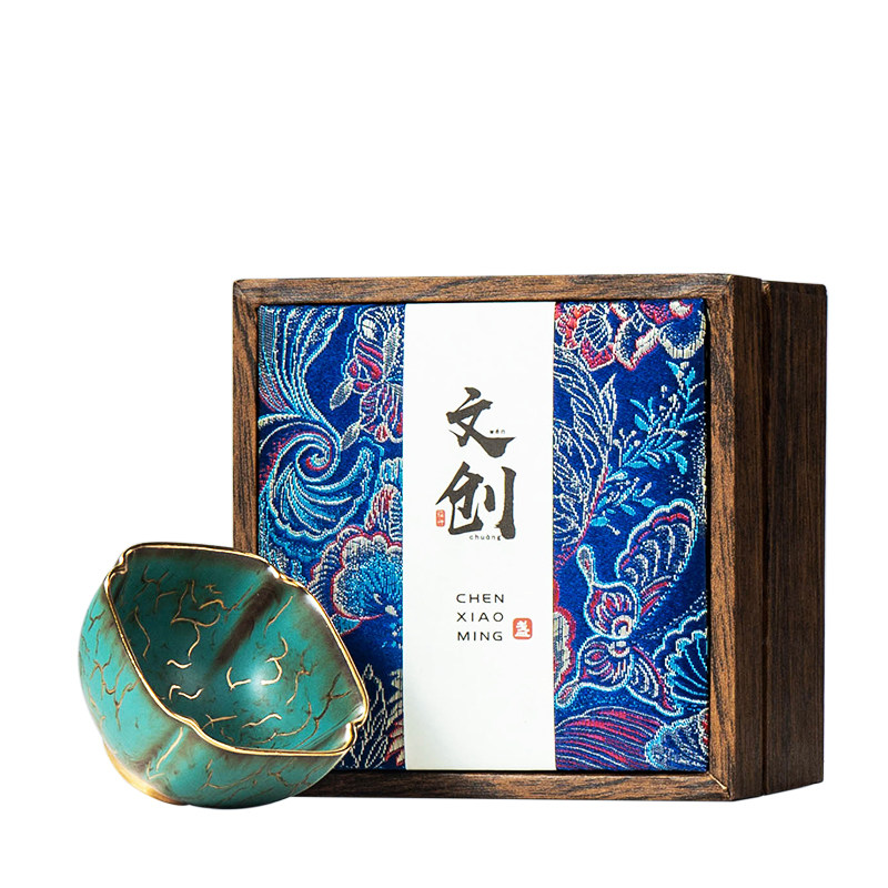 速发描金银主人杯单杯男个人专用可LOGO茶盏高档礼盒陶瓷品茗杯