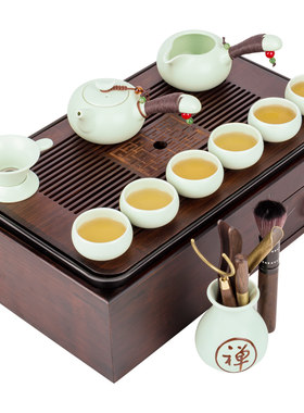 新品德化白瓷功夫茶具套装盖碗茶杯茶道茶盘多功S能收纳盒茶台家