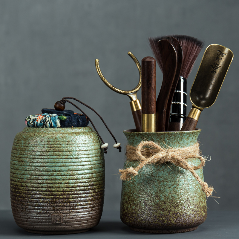 速发日式粗陶绑整茶道六君子套装复古夫木陶瓷带筒绳套功实茶具配