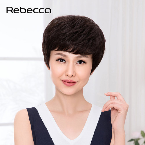 瑞贝卡假发女斜刘海全手织短卷发