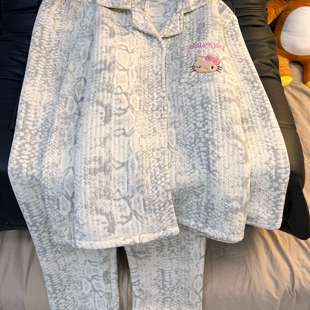秋冬2025新款 空气棉夹层睡衣女款 蛇纹KT猫少女家居服 24H发货
