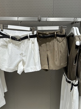 LI+商场同款夏季含麻简约百搭通勤显瘦休闲短裤125250C5213