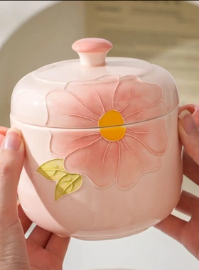 【清晨物语】650ml大容量陶瓷精致炖盅手绘浮雕高温釉下彩蒸蛋碗