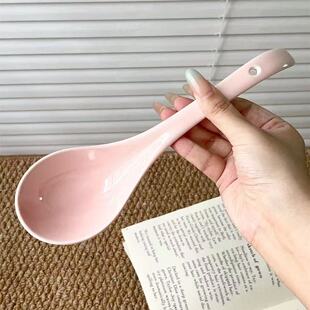 陶瓷汤勺大号盛汤勺简约大勺高颜值餐具家用长柄粥勺子