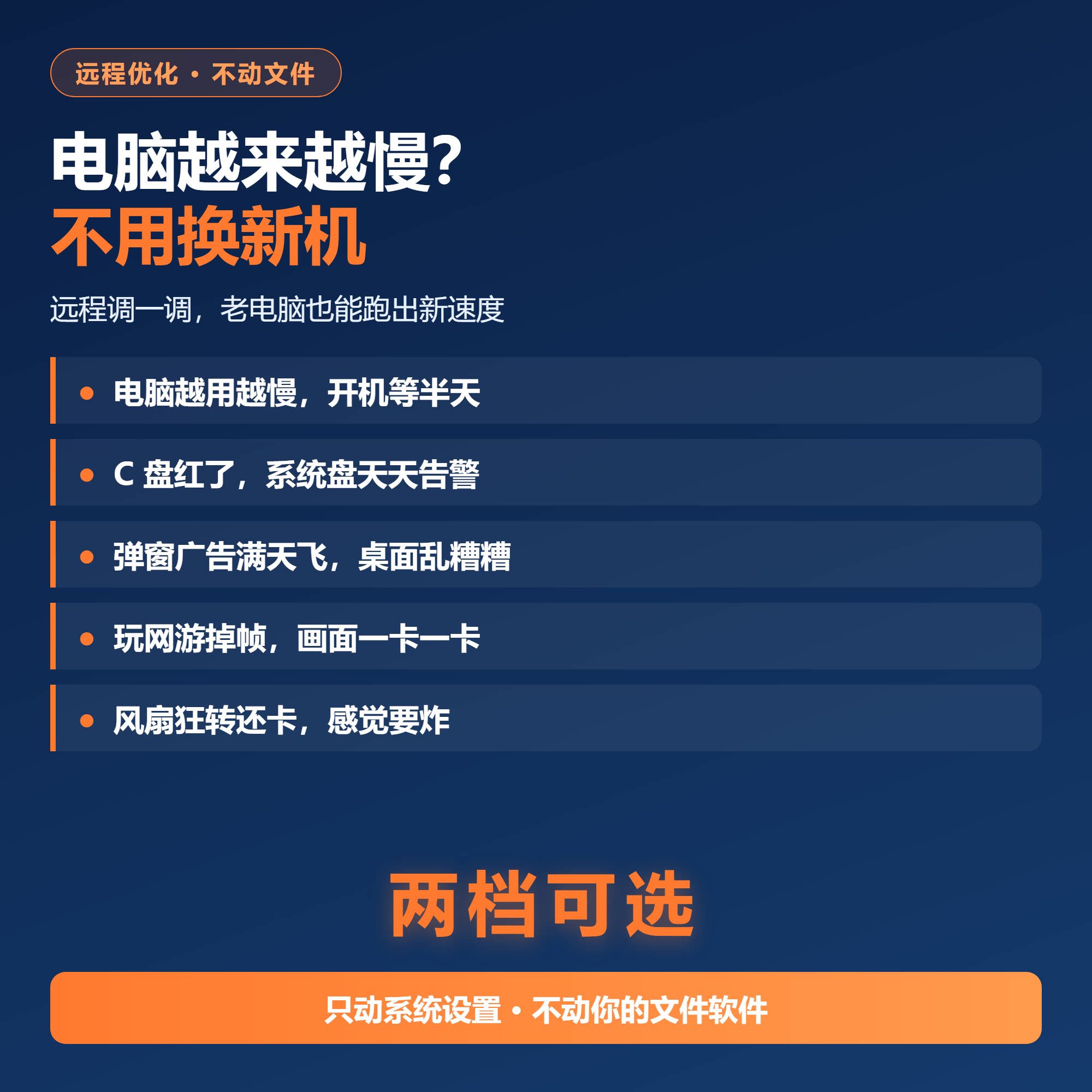 电脑卡顿远程优化提速不用重装