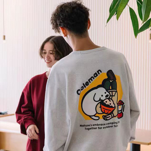 Coleman潮牌圆领卫衣男女新款秋季卡通露营狗狗印花宽松情侣衣服