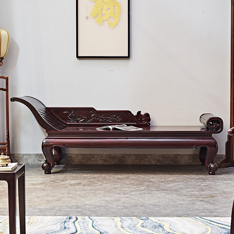 赞比亚血檀贵妃椅实木中式客厅红木仿古沙发懒人躺椅罗汉床午休椅